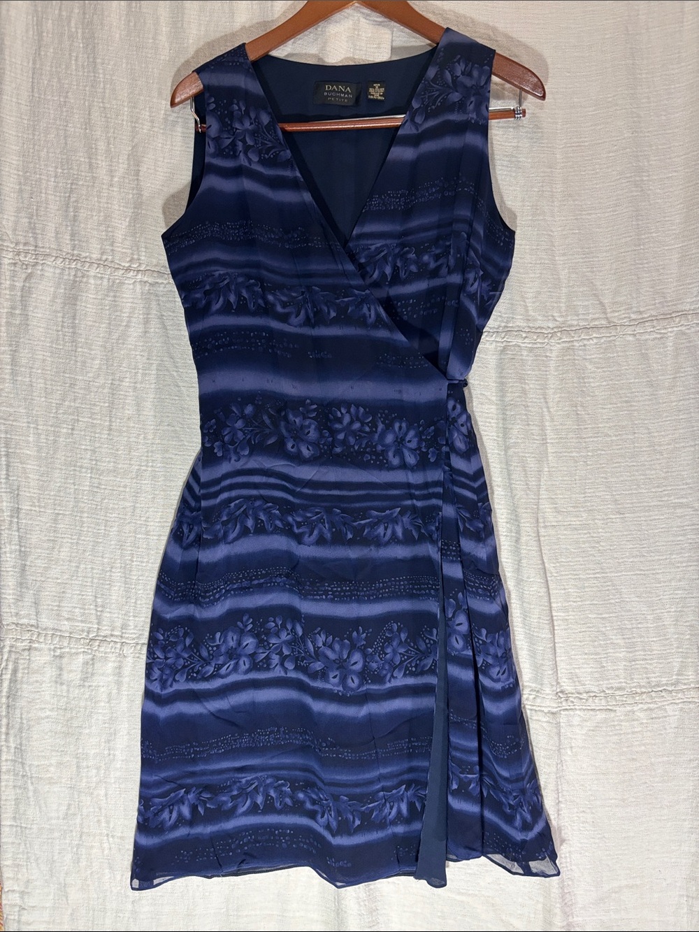 Vintage Dana Buchman 100% Silk Floral Wrap Midi Dress Petite 10 EUC